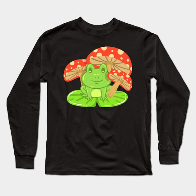 Frog Mushroom Kawaii Long Sleeve T-Shirt by KAWAIITEE